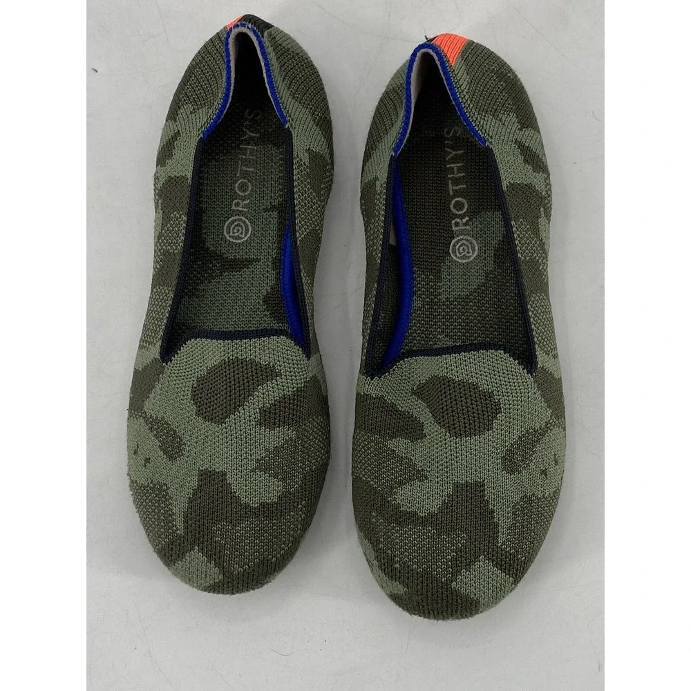 Rothy's Size 3 Youth Olive Camo Textile‎ The Kids Loafer Casual Flat Shoe